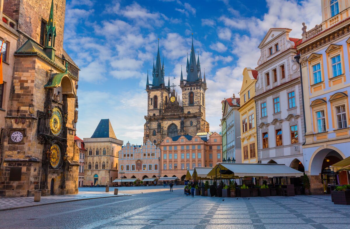 Prague skyline and the Danube River